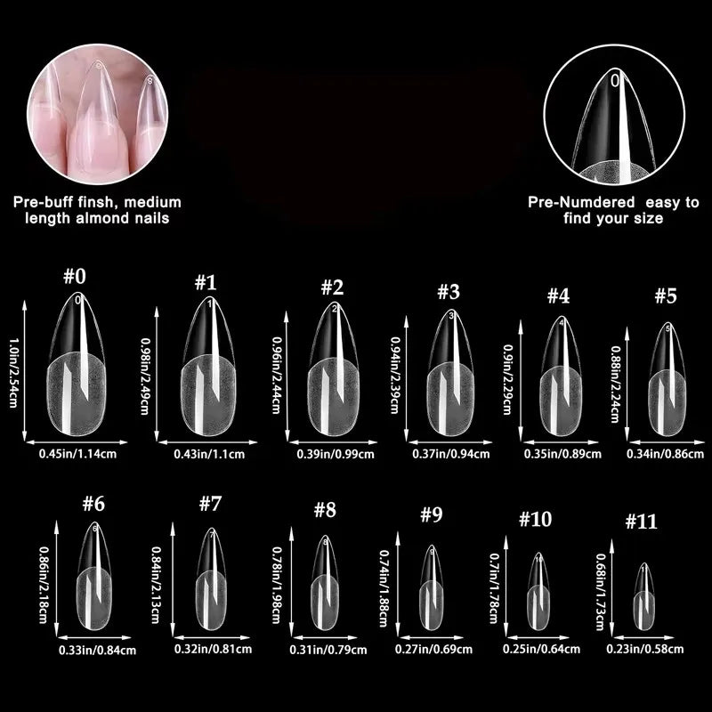 600 Pointed Nail Tips, Semi-Matte, Full Coverage, Acrylic Nail Tips, Medium Adhesive, False Nails, Nail Salon, Home DIY, Press-On Nails