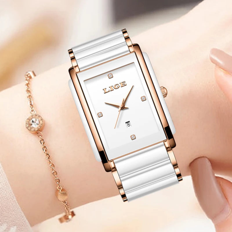 LIGE 2026 NEW Women's Watch Luxury Clock Fashion Ceramic Strap Waterproof Quartz Wristwatch Watches for Women Relogio Feminino