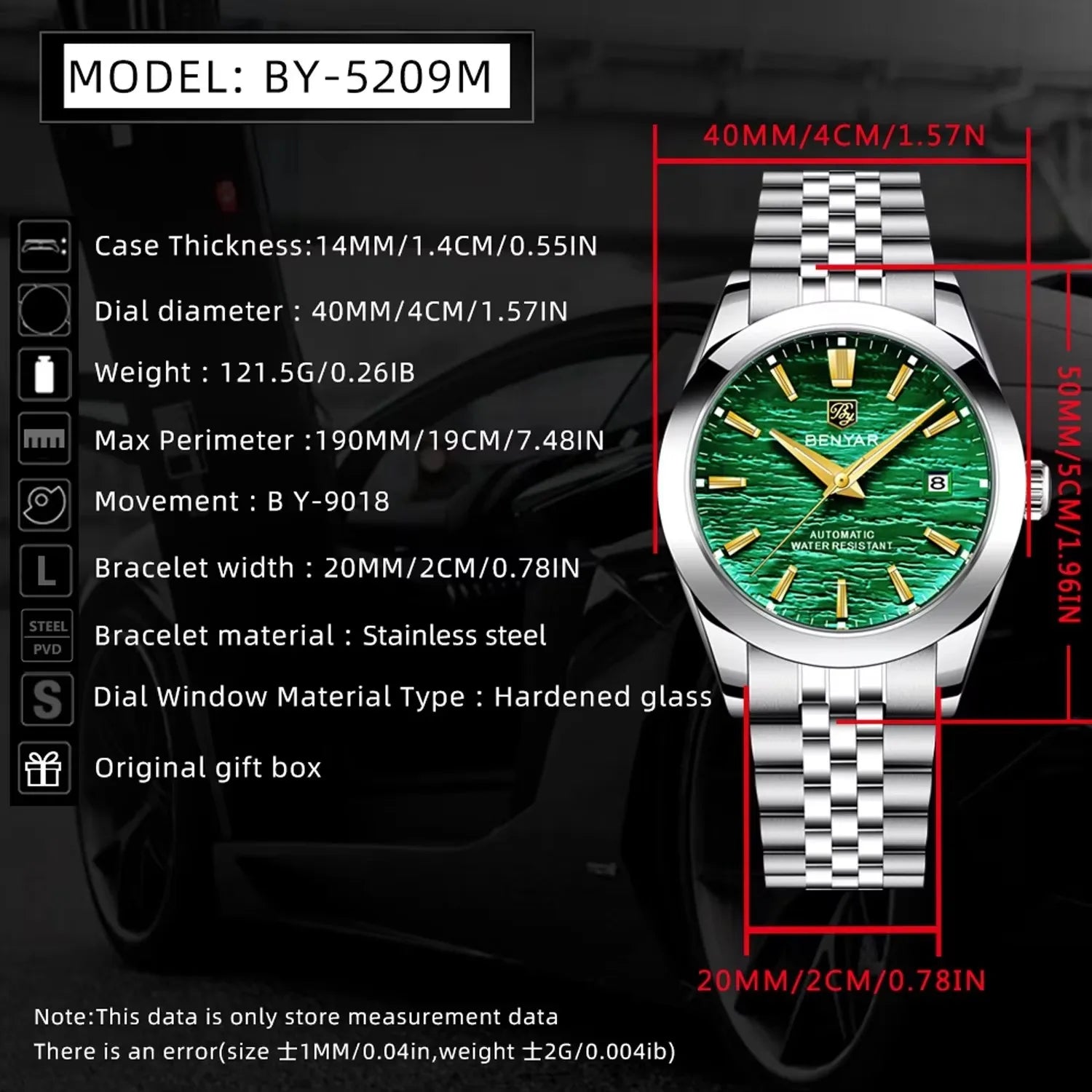 BENYAR Mens Watches Top Brand Luxury Man Mechanical Wristwatches Automatic Watch For Men Waterproof Sports Stainless Steel Clock