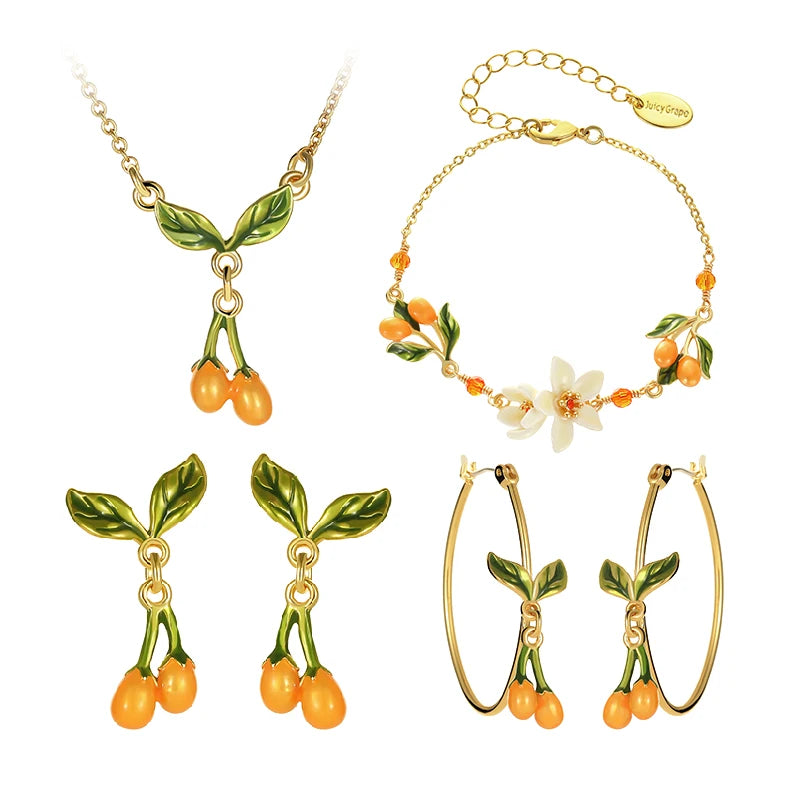 Juicy Grape Fine Jewery Set for Women 2026 New Trend Orange Blossom Jewery Accessory Original Design Birthday Christmas Gifts