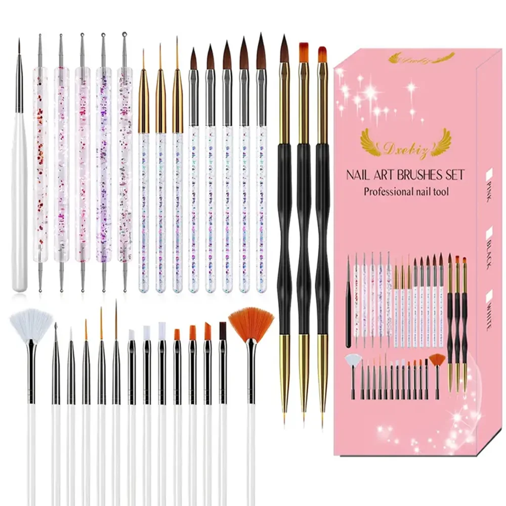Nail Art Brush Kit for Nail Painting, Floral Carving, Gem Placement, Gel Application, Color Blending, and Line Work.