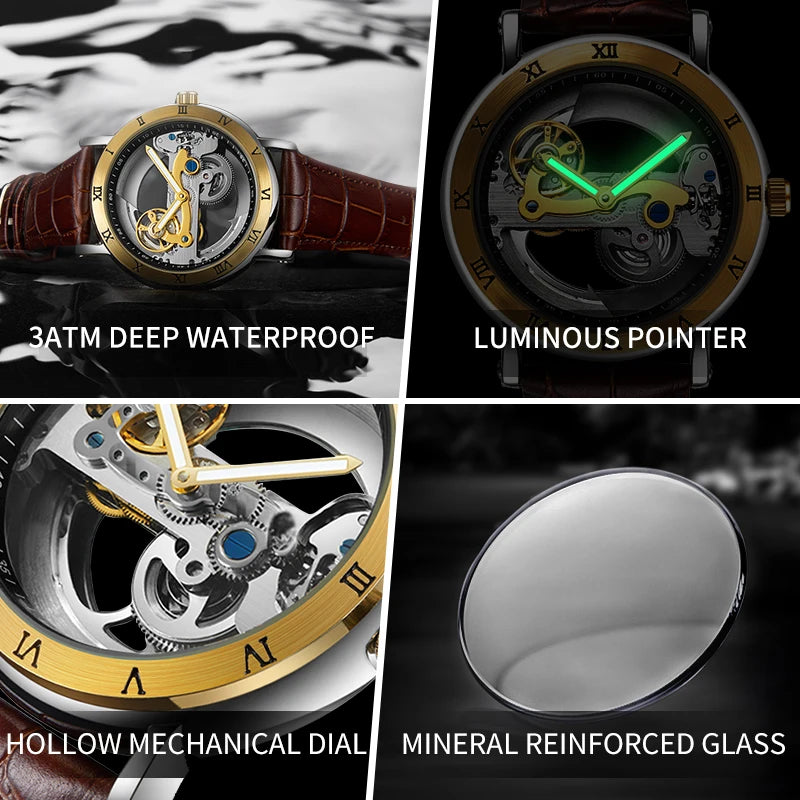 Mechanical Wristwatches Watches for Man Watches Golden Bridge Skeleton Automatic Mechanical Mens Watch Reloj Hombre Montre Homme