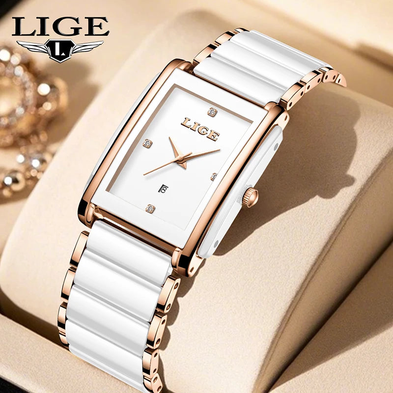LIGE 2026 NEW Women's Watch Luxury Clock Fashion Ceramic Strap Waterproof Quartz Wristwatch Watches for Women Relogio Feminino