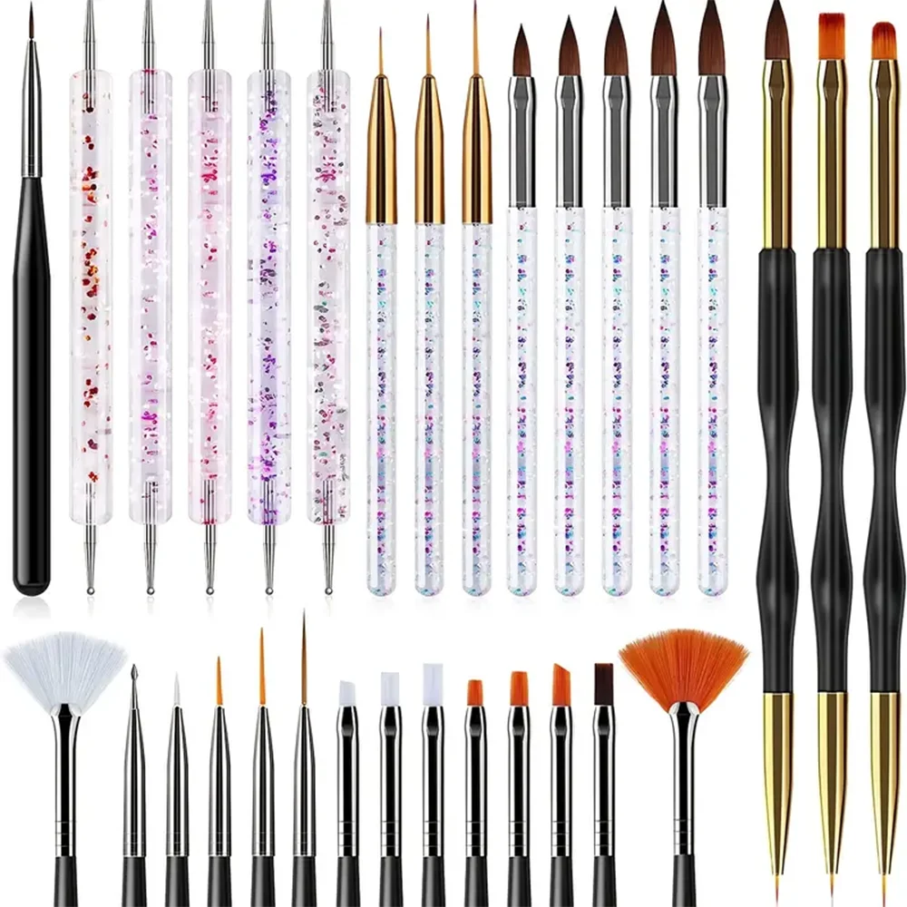 Nail Art Brush Kit for Nail Painting, Floral Carving, Gem Placement, Gel Application, Color Blending, and Line Work.