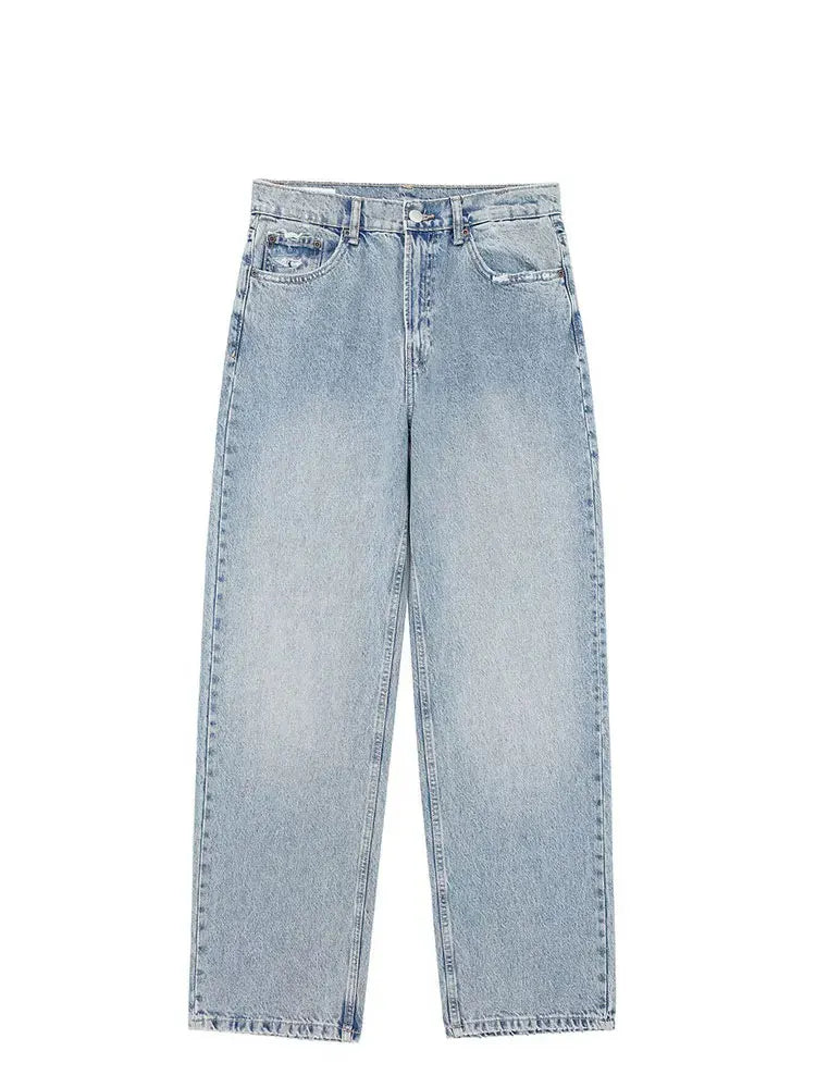 Jeans For Women 2024 Denim Solid Loose Zipper Fly Female Hole Trouser Pockets Wild Basic Commute Woman Wide Leg Long Pant