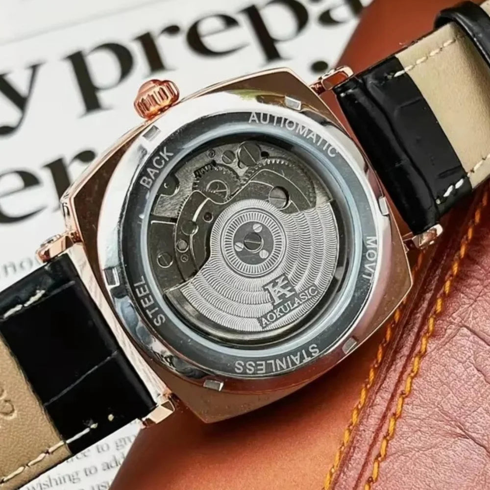 [Mechanical Men's Watch] Retro Mechanical Men's Watch | Elegant, Skeleton Dial, Hollow Design, Alloy Case, Synthetic Leather Strap | Business and Casual Wear, No Batteries Required