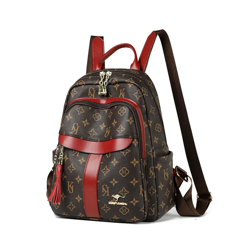 Ladies Backpack Designer High Quality Pu Leather Women Bag Luxury Printed Tassels School Bags Large Capacity A4 Backpacks Sac