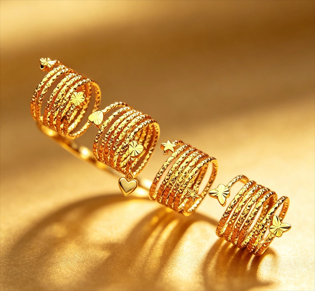Heart Ring | AU999 Pure Gold, 3D mixed motifs with diamonds, adjustable fit, charming Giving a gift to friend