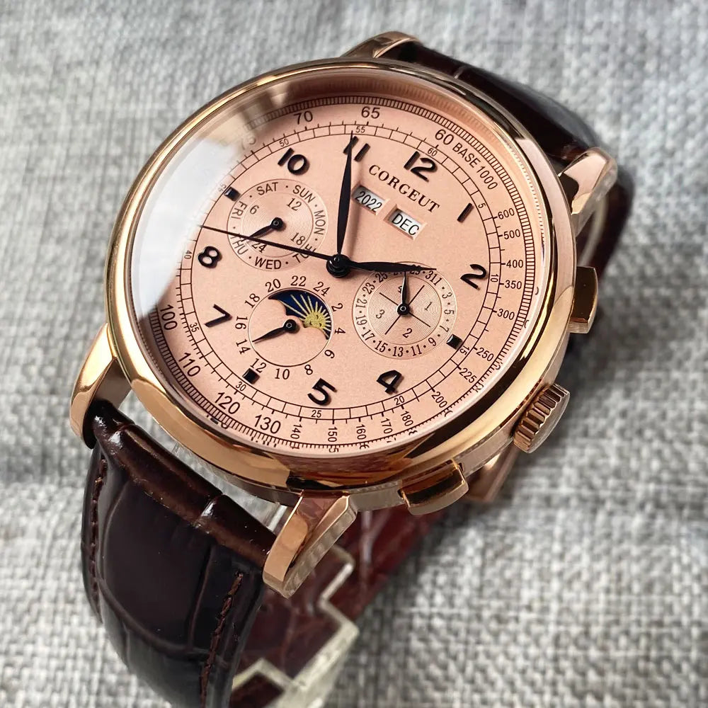 Automatic Watch for Men Multification Date Day Month Year 316L Mechanical Men's Watch Polished Case Day/Night Indicator 42mm
