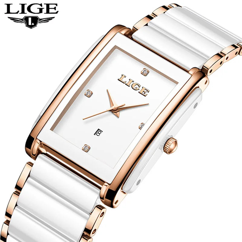 LIGE 2026 NEW Women's Watch Luxury Clock Fashion Ceramic Strap Waterproof Quartz Wristwatch Watches for Women Relogio Feminino