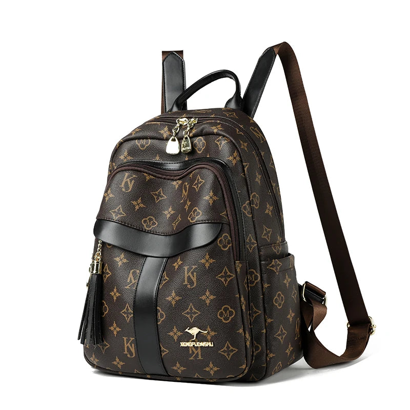 Ladies Backpack Designer High Quality Pu Leather Women Bag Luxury Printed Tassels School Bags Large Capacity A4 Backpacks Sac