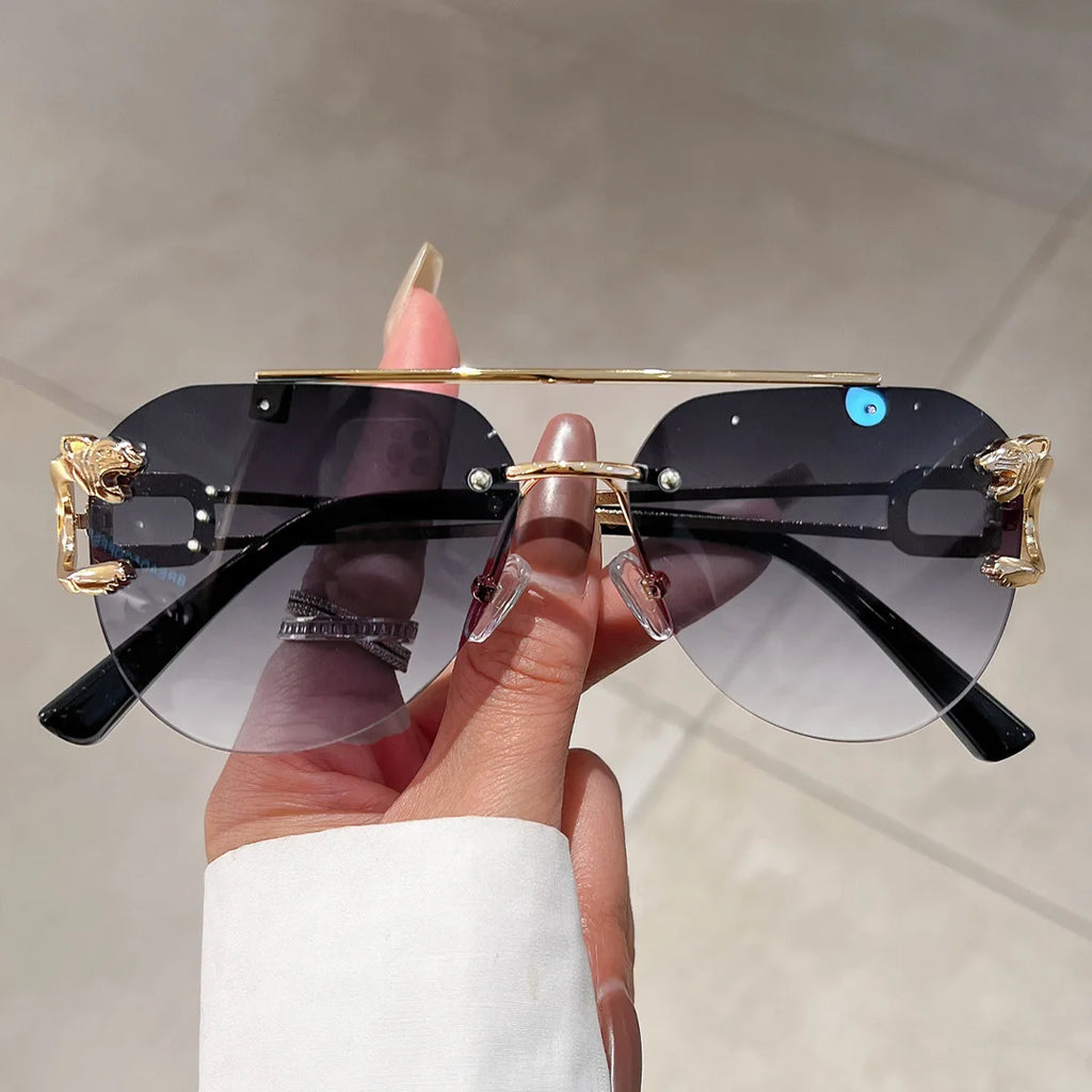 2023 Sunglasses Women Luxury Rimless Vintage Fashion Glasses Lunette Oversized Shades De Soleil Femme Gafas De Sol Mujer Lentes