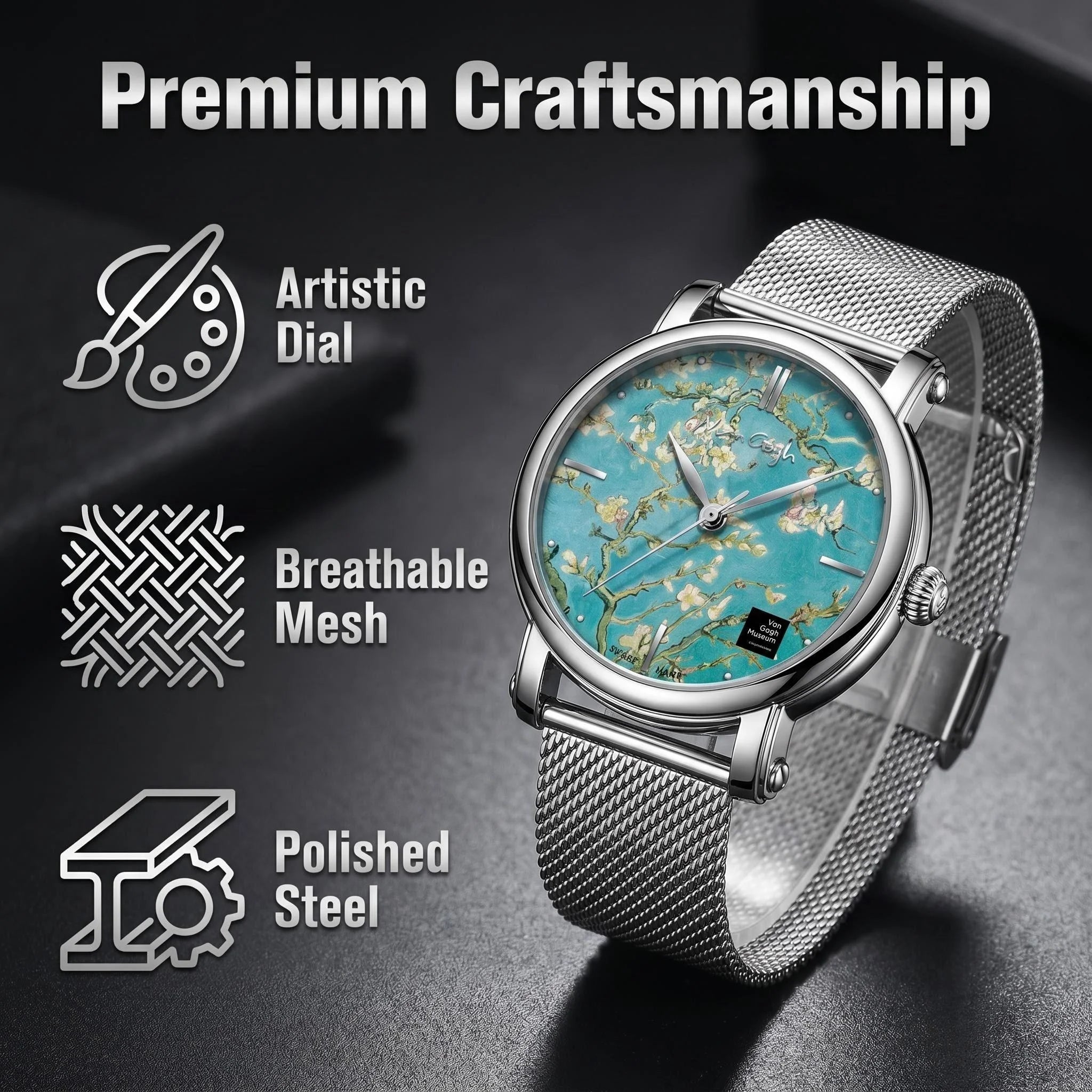 VAN GOGH New Watch For Women Quartz Watch Waterproof Classic Luxury Brand Ladies Watch Stainless Steel Strap Watches Reloj Mujer