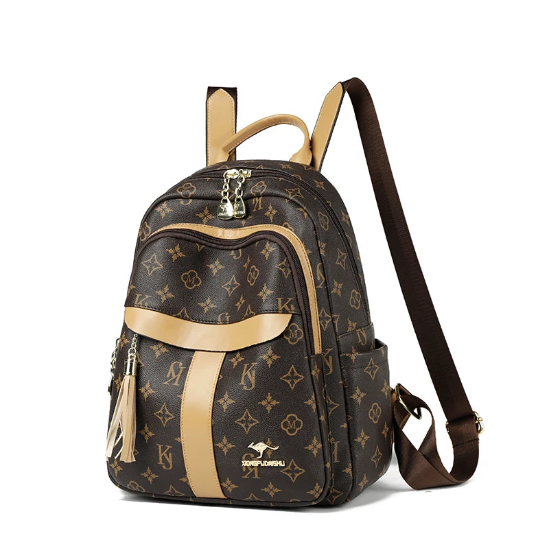 Ladies Backpack Designer High Quality Pu Leather Women Bag Luxury Printed Tassels School Bags Large Capacity A4 Backpacks Sac