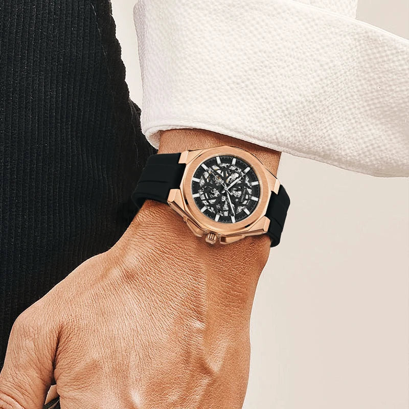 2026 Mens Mechanical Watches Top Brand Luxury Stainless Steel Waterproof Hollow Out Blue Big Male Wristwatches Relogio Masculino