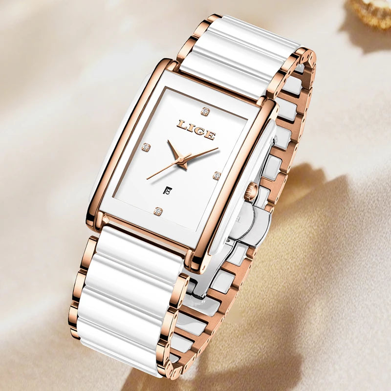 LIGE 2026 NEW Women's Watch Luxury Clock Fashion Ceramic Strap Waterproof Quartz Wristwatch Watches for Women Relogio Feminino