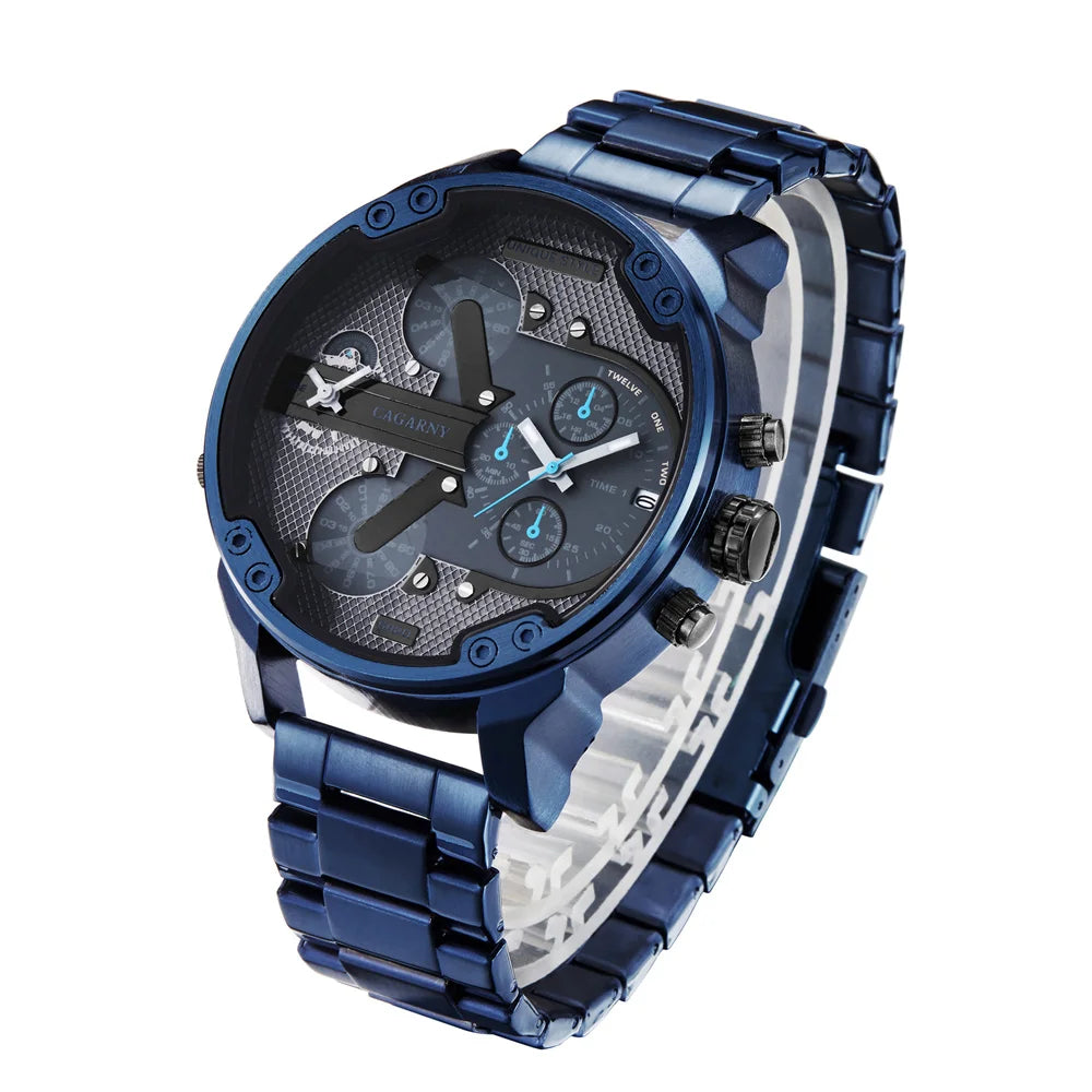 Mens Watches Top Brand Luxury Steel Band Dual Time Watch for Men Large Dial Quartz Wristwatches Relogio Masculino Drop Shipping