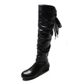 2024Shoes For Women  Knee High Boots Red Black White Tall Boots Woman Pleated Low Heel Casual Leather Female Long Shoes