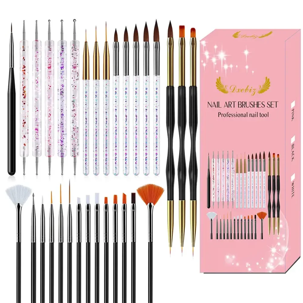 Nail Art Brush Kit for Nail Painting, Floral Carving, Gem Placement, Gel Application, Color Blending, and Line Work.