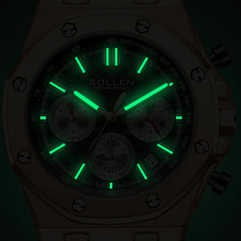 SOLLEN Mens Watch Top Brand Fashion Chronograph Quartz Watches Sports Waterproof Male Clock Luxury Watch Men Relogio Masculino