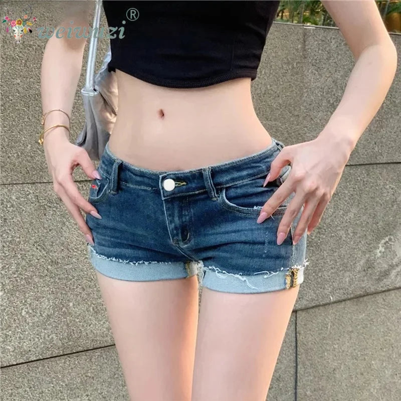 Jeans for Women Low Rise Curled Denim Shorts Skinny Summer New Y2k Spicy Girl Casual Streetwear Sexy Nightclub DJ Mini Shorts