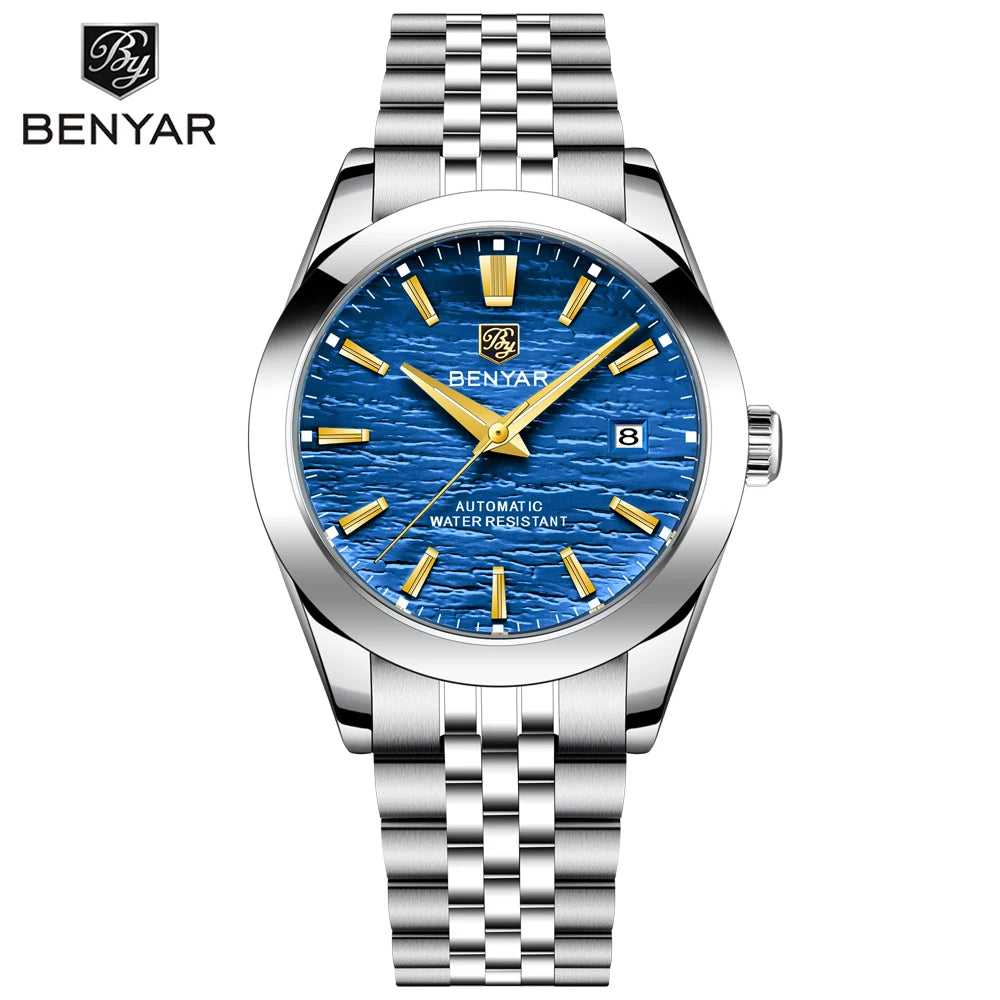 BENYAR Mens Watches Top Brand Luxury Man Mechanical Wristwatches Automatic Watch For Men Waterproof Sports Stainless Steel Clock