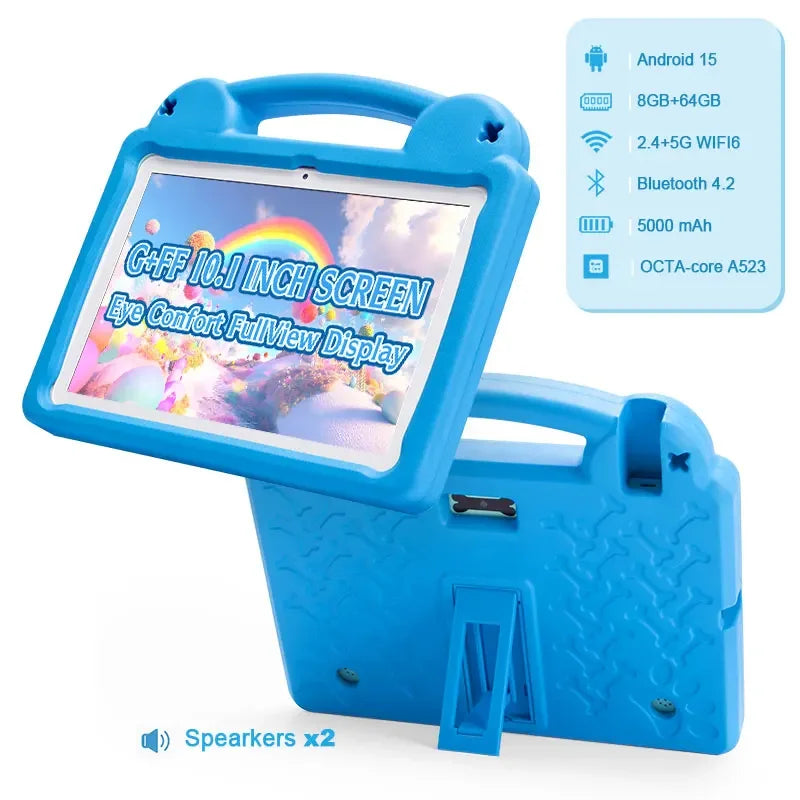Kids Tablet 10.1inch for Kids 8GB 64GB Toddler with Shockproof Case, Android 15 Tablet with Octa-Core 1TB Expand 5000mAh Battery