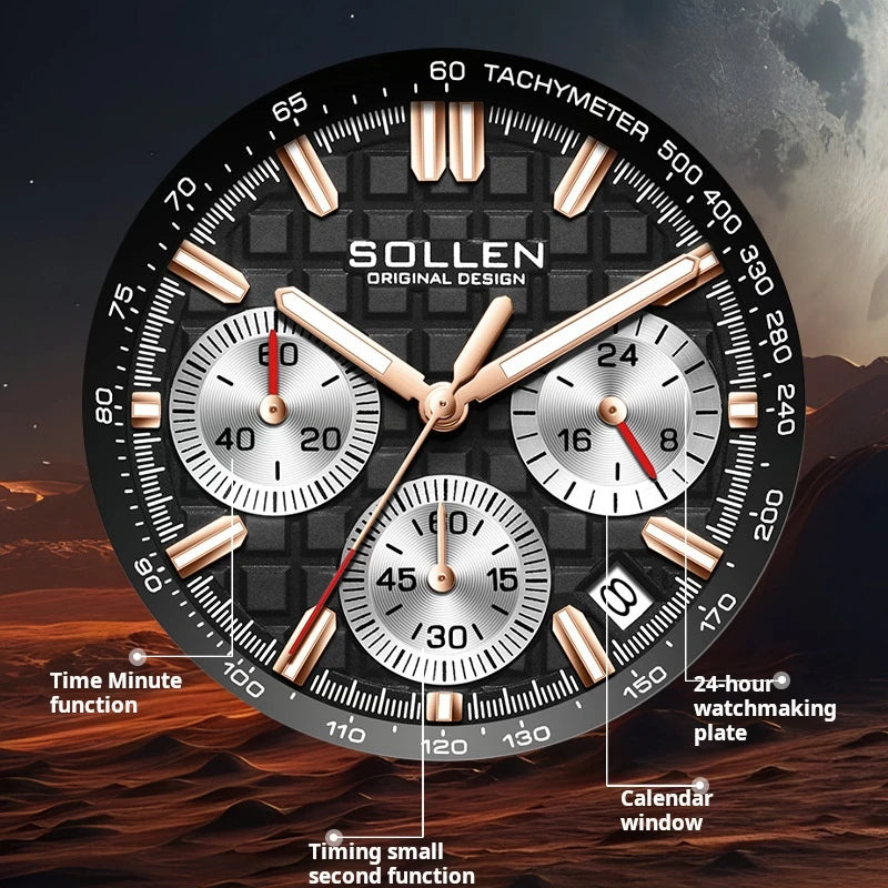 SOLLEN Mens Watch Top Brand Fashion Chronograph Quartz Watches Sports Waterproof Male Clock Luxury Watch Men Relogio Masculino