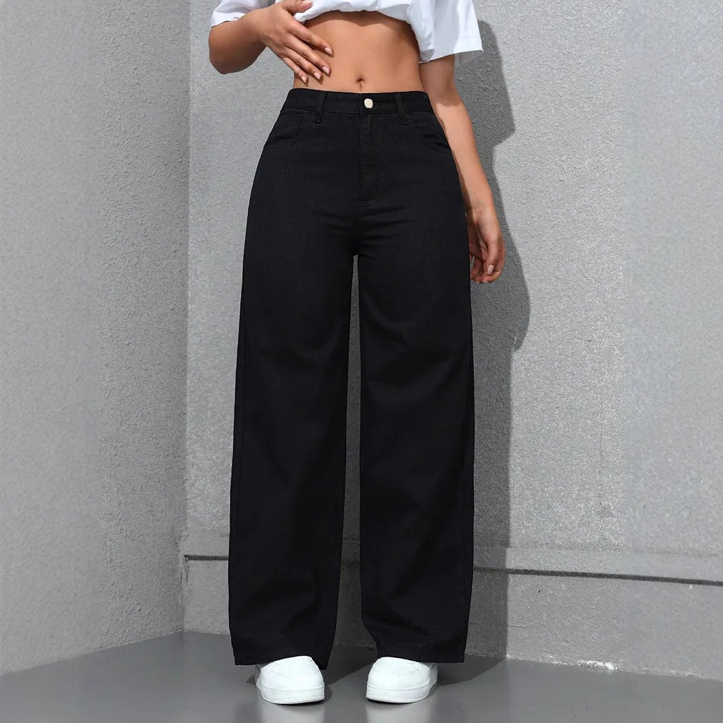 Jeans Women Vintage Wide Leg Pants Denims High Waist Washed Distressed Basics Straight Trousers 2025 Streetwear Floor Length