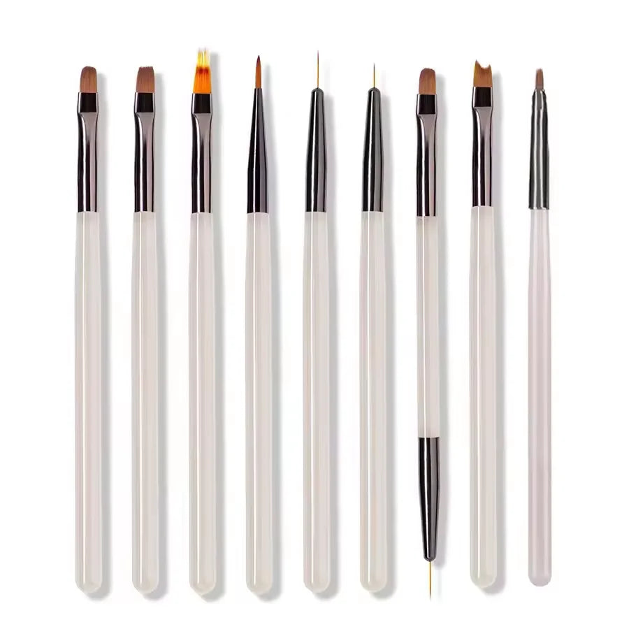 LINMANDA Nail Art Design Pen Painting Tools with Nail Extension Gel Brush Nail Gel Brush Salon at Home DIY Manicure 9Psc