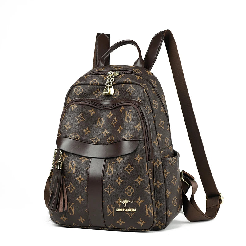 Ladies Backpack Designer High Quality Pu Leather Women Bag Luxury Printed Tassels School Bags Large Capacity A4 Backpacks Sac