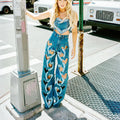 Fashionable Trendy Jeans for Women 2025 New High Waist Printed Love Hollow Design Wide Leg Straight Pants
