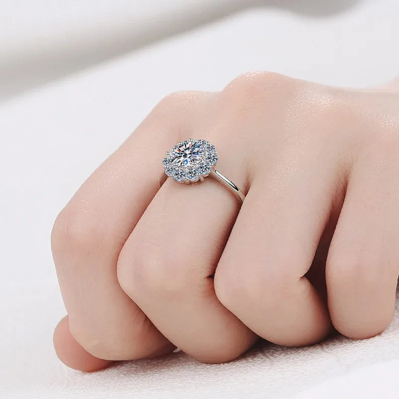 JoyceJelly 1ct 6.5mm Moissanite Rings For Women D Color VVS Luxury Flower Shape Bridal Female Engagement Wedding Jewerly Size5-9