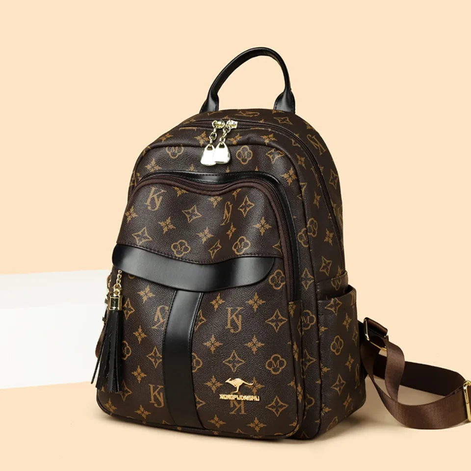 Ladies Backpack Designer High Quality Pu Leather Women Bag Luxury Printed Tassels School Bags Large Capacity A4 Backpacks Sac