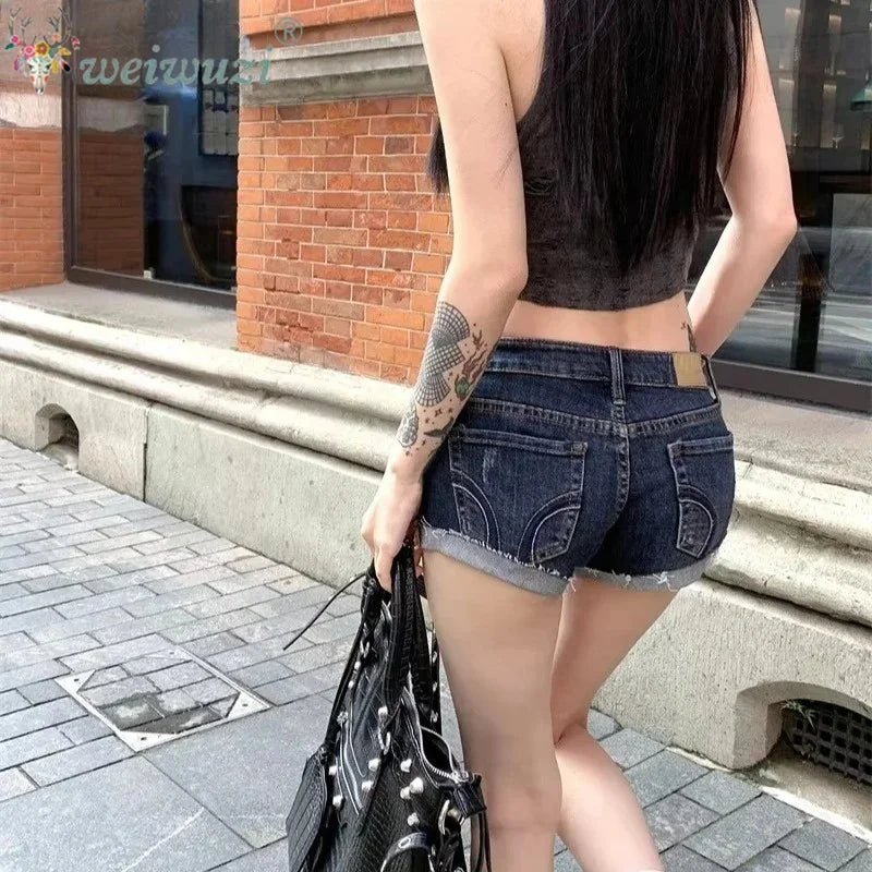 Jeans for Women Low Rise Curled Denim Shorts Skinny Summer New Y2k Spicy Girl Casual Streetwear Sexy Nightclub DJ Mini Shorts