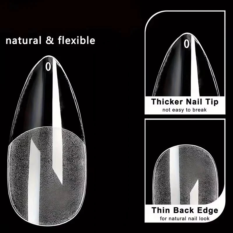 600 Pointed Nail Tips, Semi-Matte, Full Coverage, Acrylic Nail Tips, Medium Adhesive, False Nails, Nail Salon, Home DIY, Press-On Nails