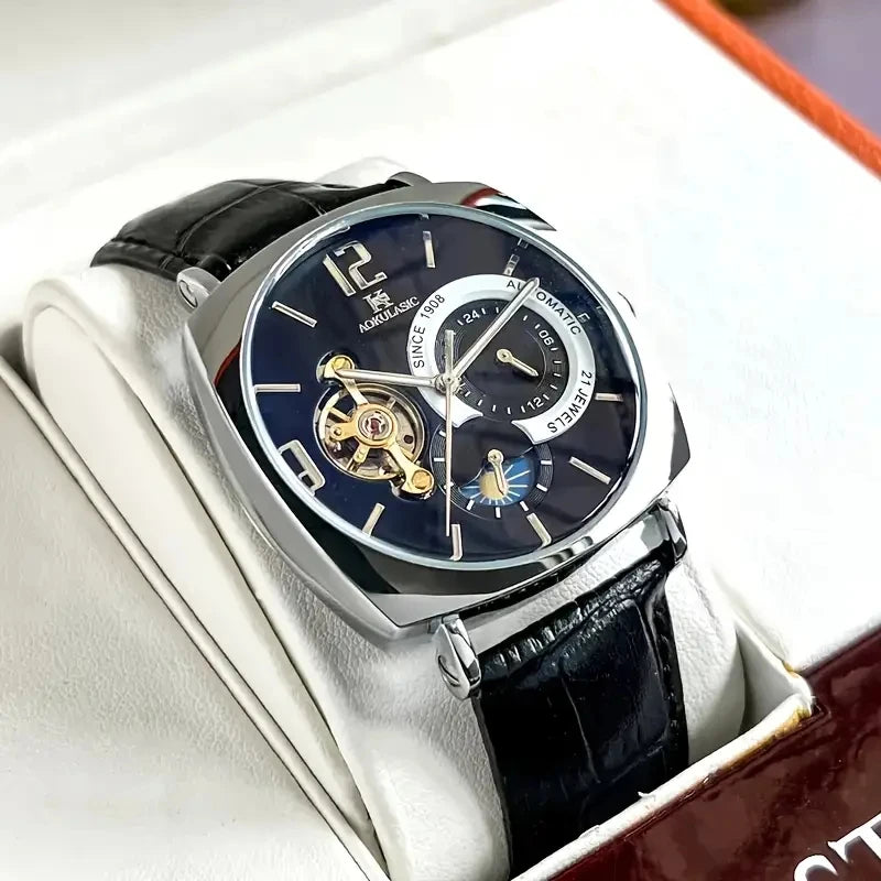 [Mechanical Men's Watch] Retro Mechanical Men's Watch | Elegant, Skeleton Dial, Hollow Design, Alloy Case, Synthetic Leather Strap | Business and Casual Wear, No Batteries Required