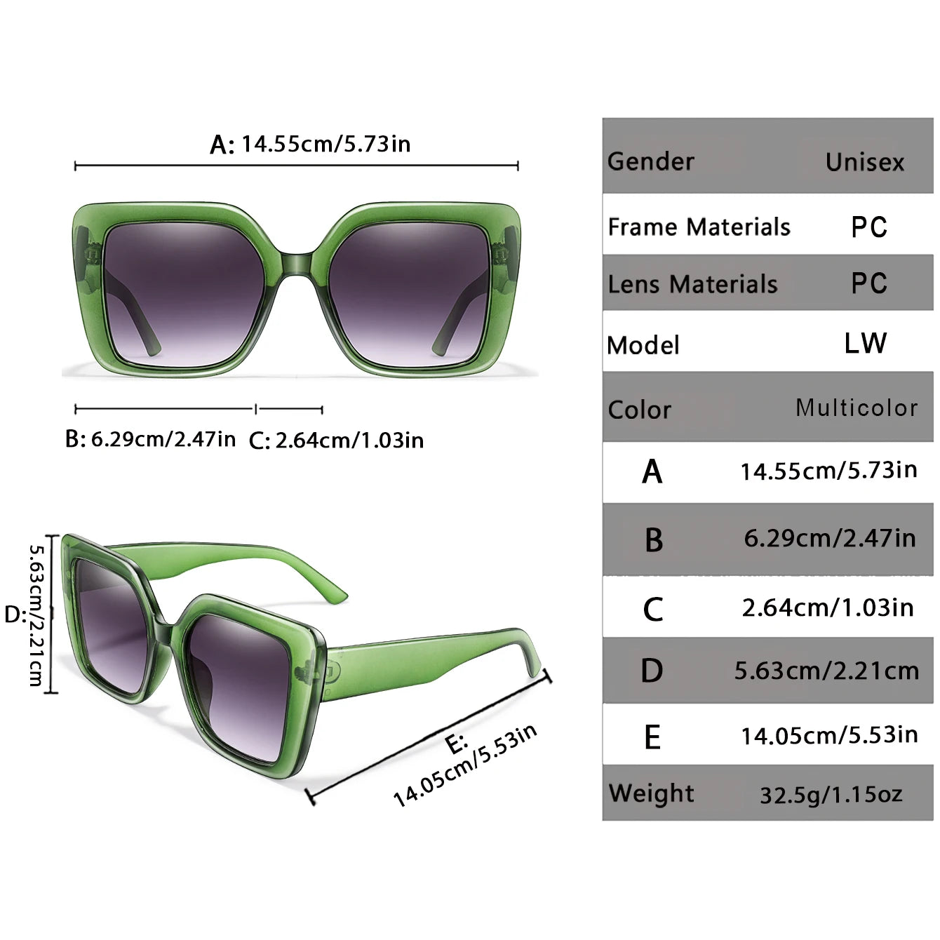 Women's Fashionable Sunglasses Large Lens Square Frame Glasses Suitable for Daily Wear Shopping Beach Parties Unisex