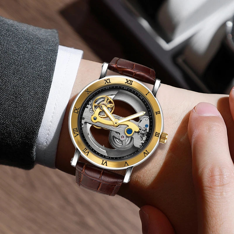 Mechanical Wristwatches Watches for Man Watches Golden Bridge Skeleton Automatic Mechanical Mens Watch Reloj Hombre Montre Homme