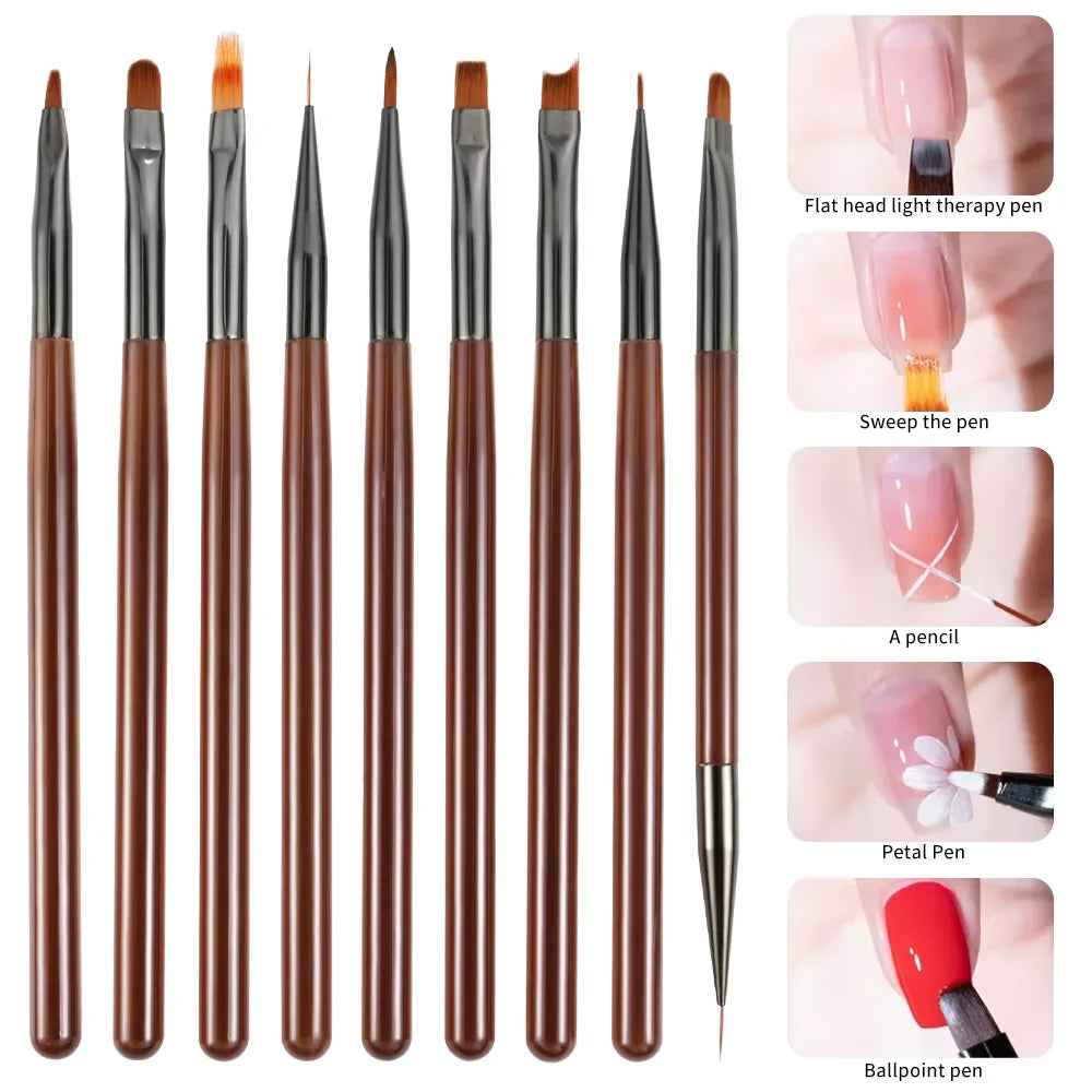 LINMANDA Nail Art Design Pen Painting Tools with Nail Extension Gel Brush Nail Gel Brush Salon at Home DIY Manicure 9Psc