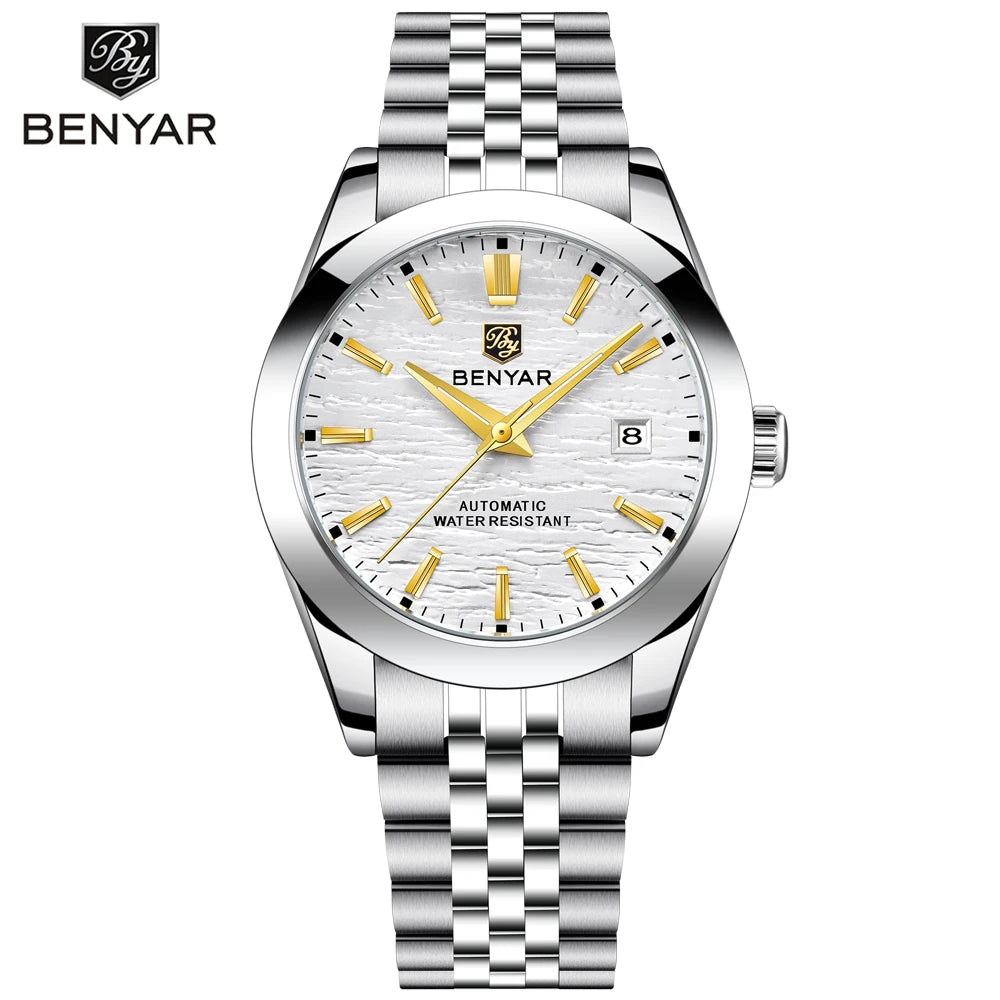 BENYAR Mens Watches Top Brand Luxury Man Mechanical Wristwatches Automatic Watch For Men Waterproof Sports Stainless Steel Clock